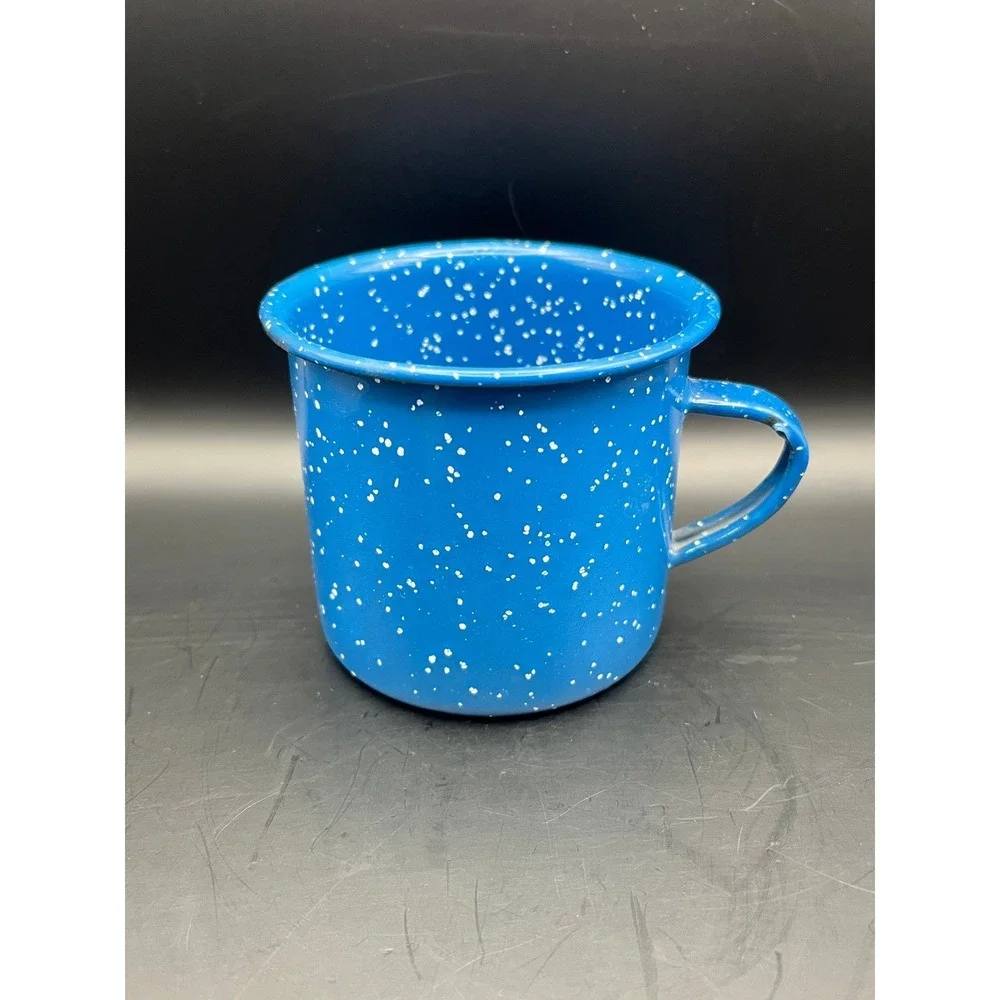 Vtg. Lg Enamelware Graniteware Blue Speckled Stove‎ Top Coffee Pot 10